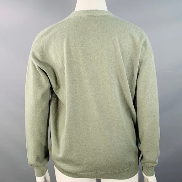 Size L Sage Green Cashmere Monili Beaded One Pocket V-Neck Cardigan - Picture 4 of 7
